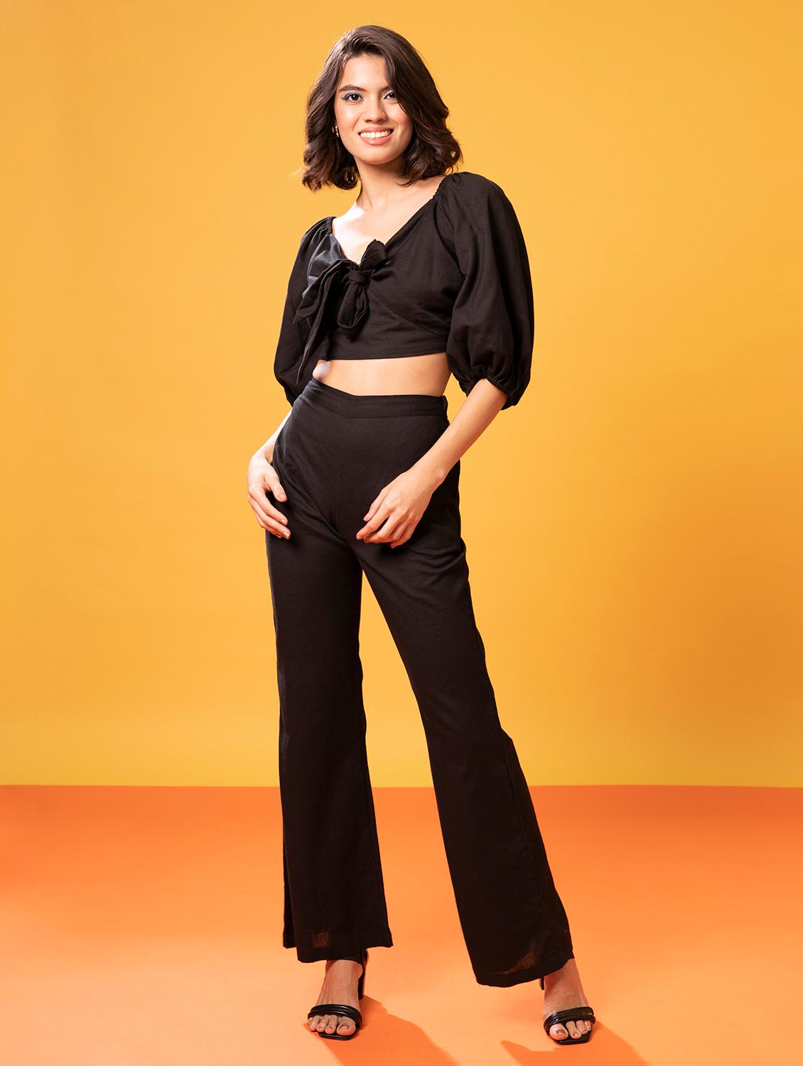 women solid top and trouser co-ord set - 21393204 - Zoom Image - 0