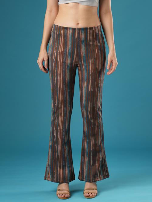 globus women multi colour canvas hazzy print mid rise stretchable slim fit flared teggings - 21393566 - Very Small Image - 1