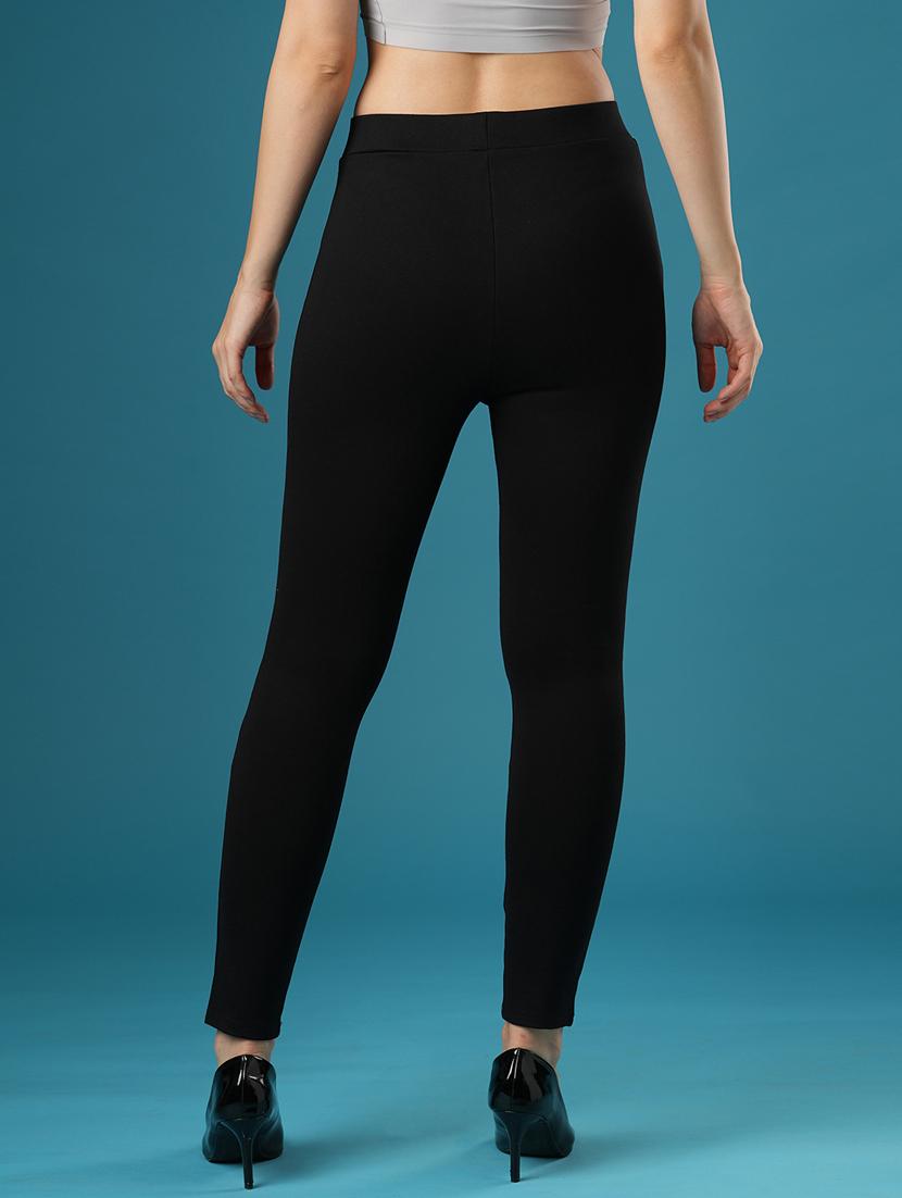 globus women black mid rise stretchable skinny fit workwear treggings - 21393570 - Standard Image - 3