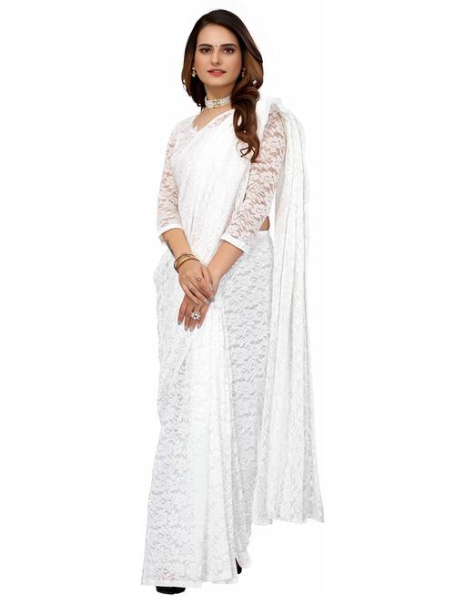 white self design lace net saree with blouse - 21395518 - Very Small Image - 1