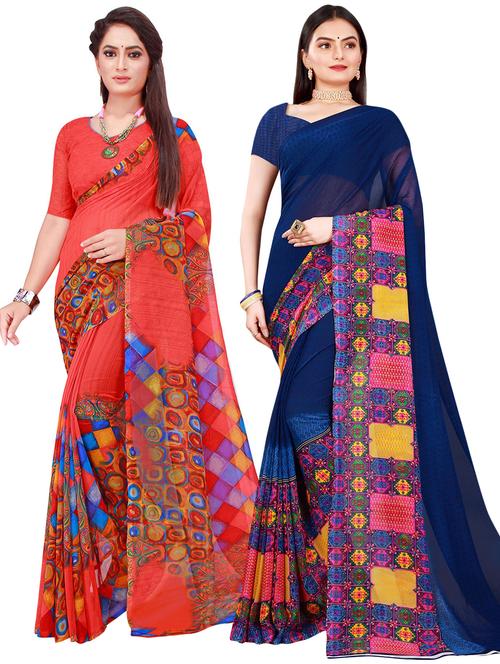 pack of 2 printed casual wear sarees with blouse - 21395770 - Very Small Image - 1