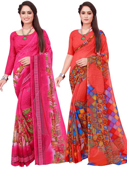pack of 2 printed casual wear sarees with blouse - 21395774 - Very Small Image - 1