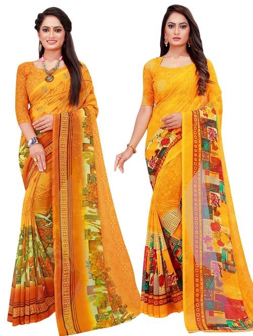 pack of 2 printed casual wear saree with blouse - 21395800 - Very Small Image - 1