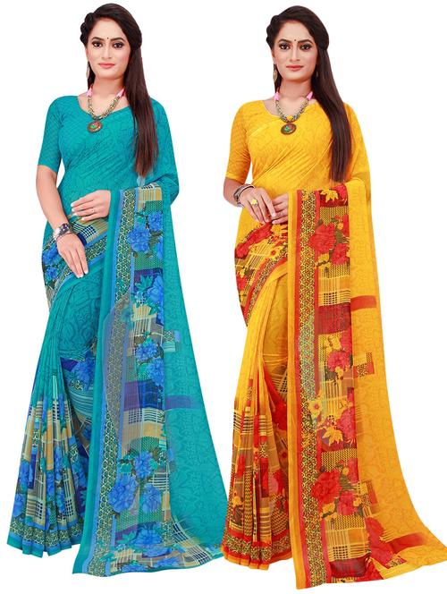 pack of 2 printed casual wear sarees with blouse - 21395952 - Very Small Image - 1