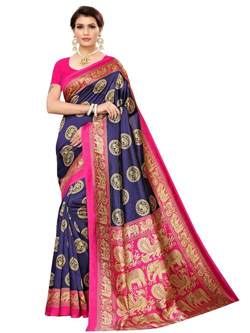 Women Printed Bordered Saree With Blouse - 21396567 - Very Small Image - 1