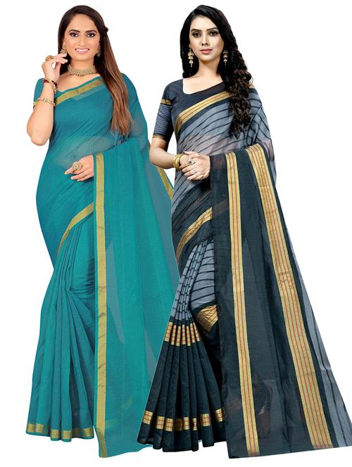 women combo pack of 2 printed saree with blouse - 21396708 - Very Small Image - 1