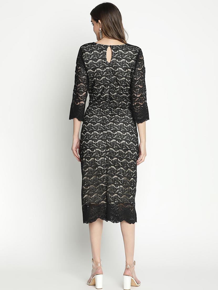 black laec detailed fit & flare dress - 21399305 - Standard Image - 4