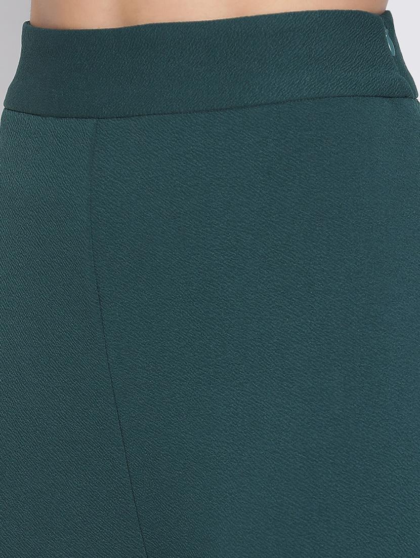 women bottle green polyester wide leg trouser - 21399554 - Standard Image - 5