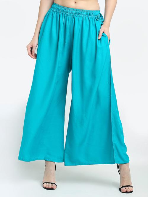 women turquoise rayon pocket palazzo - 21399628 - Standard Image - 0