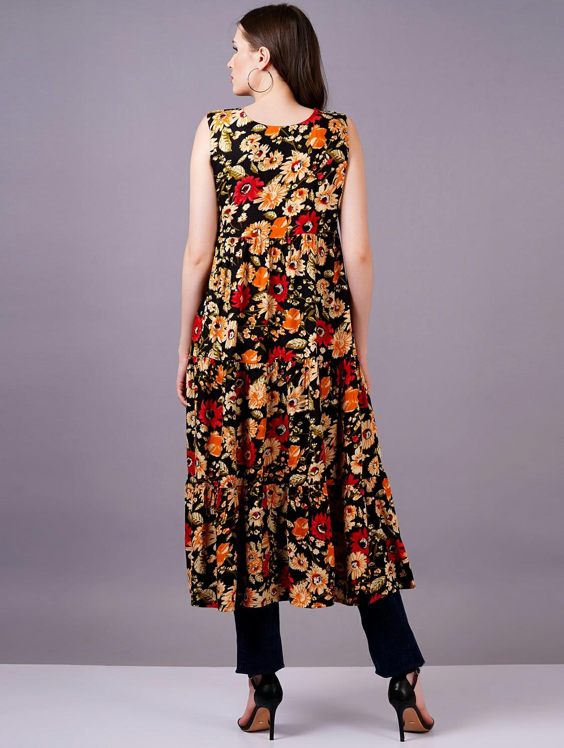 black floral printed fit & flare ethnic dress - 21399906 - Standard Image - 3