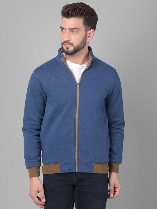 men blue solid long sleeve casual jacket - 21400042 - Standard Image - 0