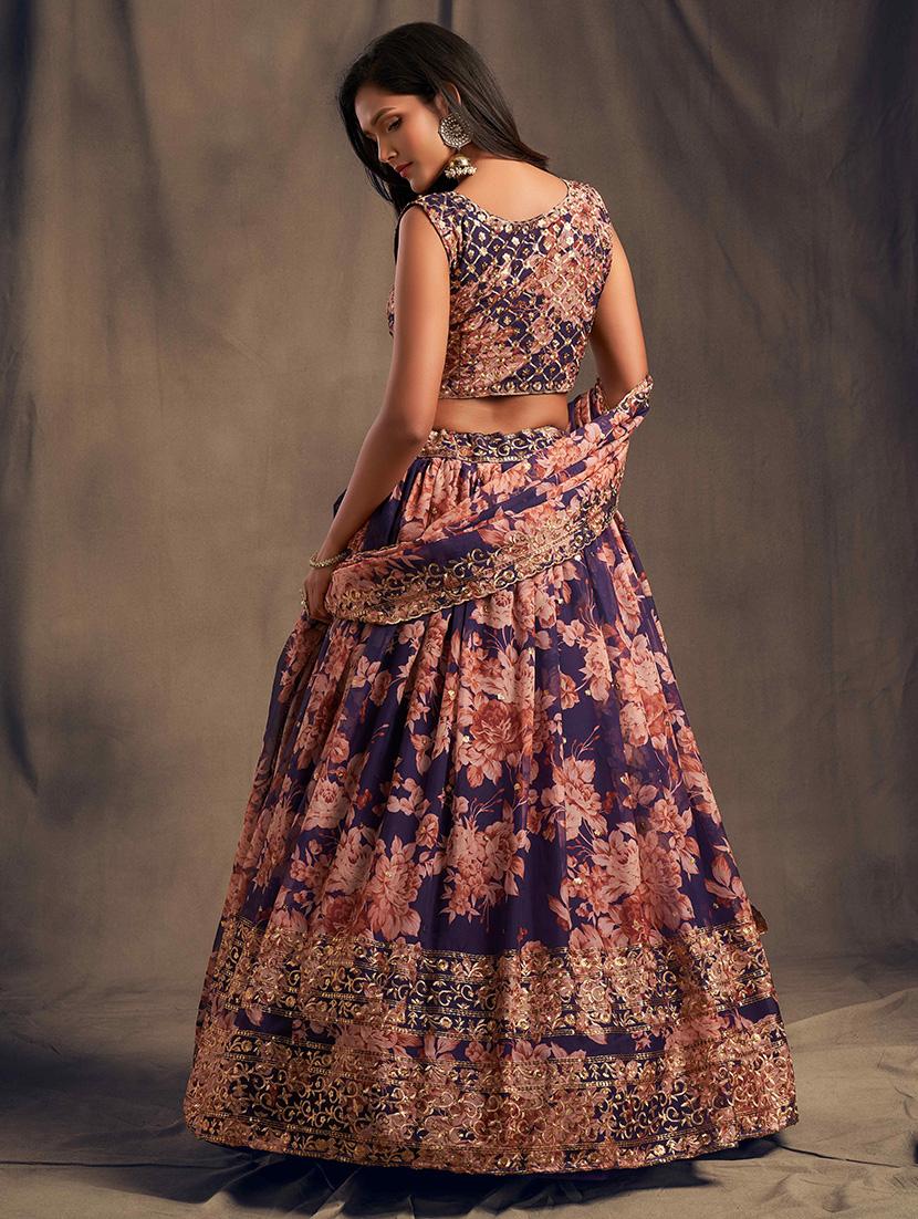 women purple semi stitched flared lehenga - 21401916 - Zoom Image - 2