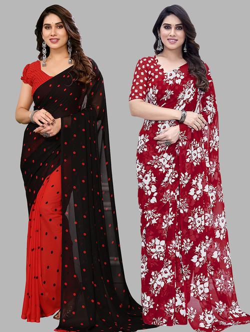 pack of 2 printed casual wear sarees with blouse - 21402418 - Very Small Image - 1