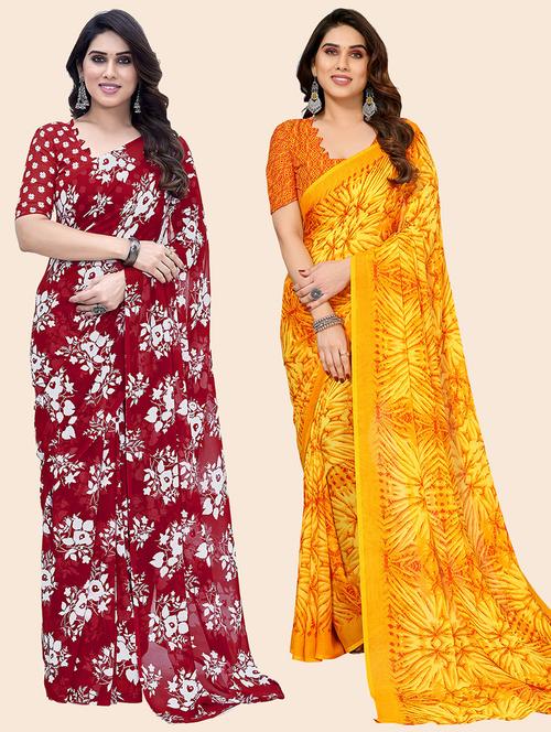 pack of 2 printed casual wear sarees with blouse - 21402552 - Very Small Image - 1
