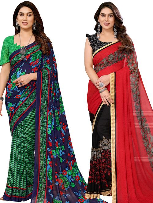 pack of 2 printed casual wear sarees with blouse - 21402591 - Very Small Image - 1