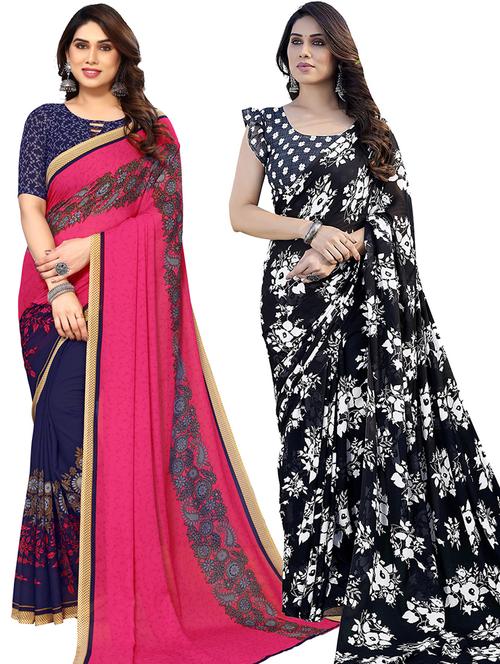 pack of 2 printed casual wear sarees with blouse - 21402900 - Very Small Image - 1