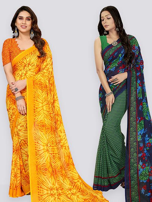 pack of 2 printed casual wear sarees with blouse - 21402944 - Very Small Image - 1