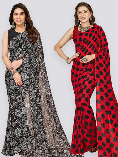 pack of 2 printed casual wear sarees with blouse - 21402984 - Very Small Image - 1