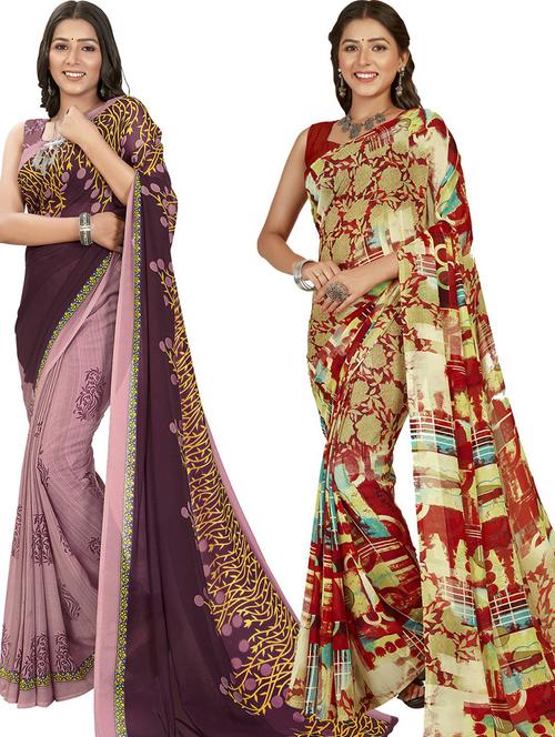 pack of 2 printed casual wear sarees with blouse - 21406158 - Very Small Image - 1