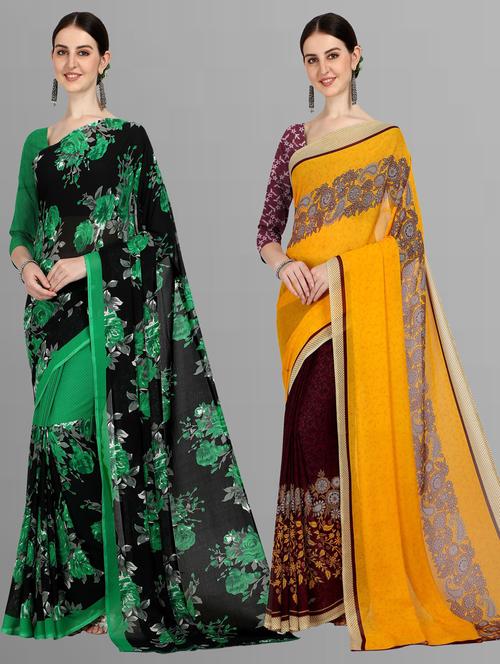 pack of 2 multi colored combo saree with blouse - 21406213 - Very Small Image - 1
