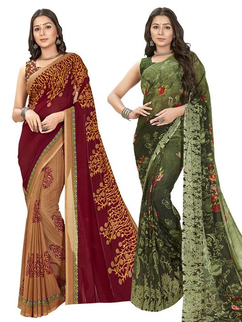 pack of 2 multi colored combo saree with blouse - 21406280 - Very Small Image - 1