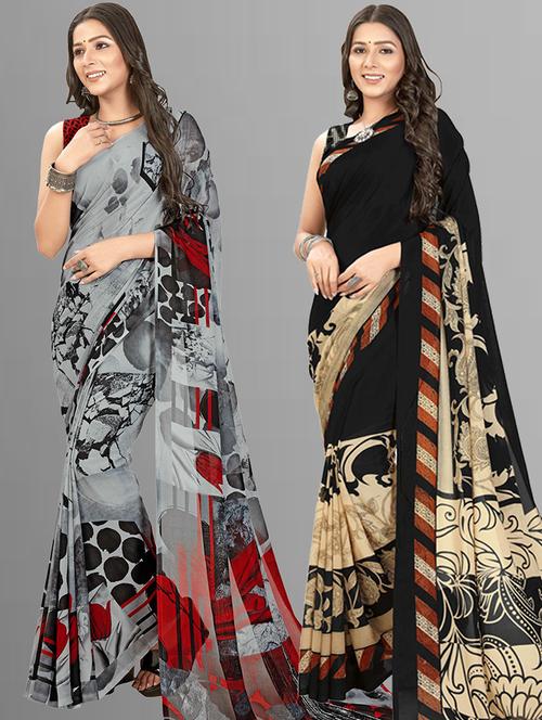 women pack of 2 printed saree with blouse - 21406496 - Very Small Image - 1