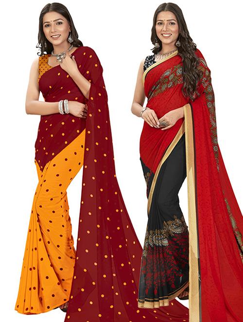 pack of 2 multi colored combo saree with blouse - 21406659 - Very Small Image - 1