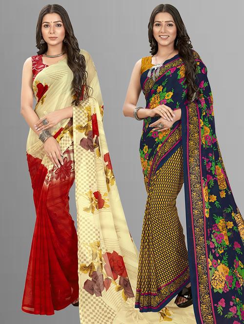 pack of 2 printed casual wear sarees with blouse - 21406904 - Very Small Image - 1