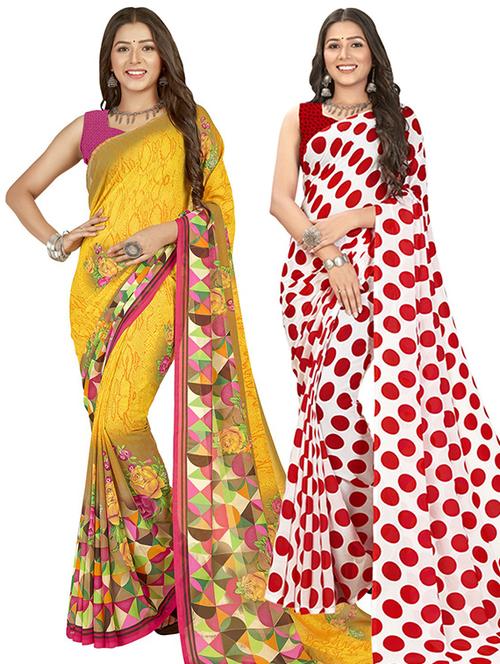 pack of 2 printed casual wear sarees with blouse - 21406906 - Very Small Image - 1