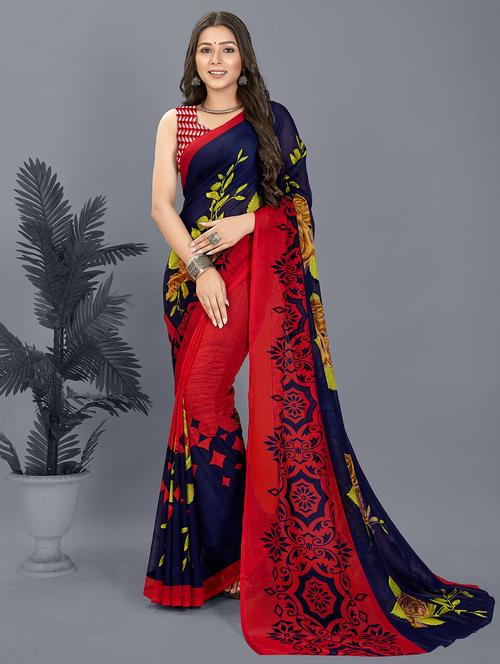 women printed saree with blouse - 21408620 - Very Small Image - 1