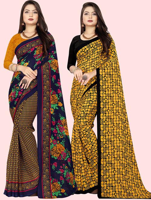 pack of 2 printed casual wear sarees with blouse - 21409852 - Very Small Image - 1