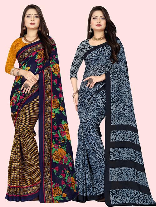 pack of 2 printed casual wear sarees with blouse - 21409856 - Very Small Image - 1