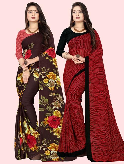 pack of 2 printed casual wear sarees with blouse - 21409956 - Very Small Image - 1