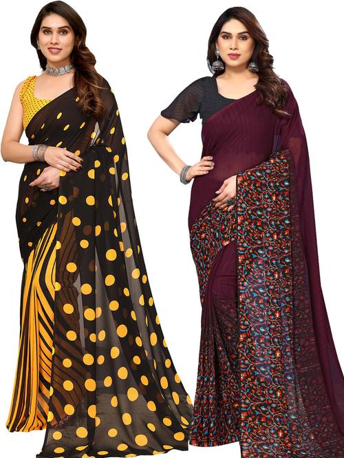 women pack of 2 casual wear sarees with blouse - 21433498 - Very Small Image - 1