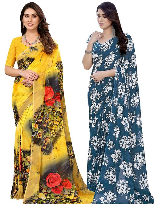 pack of 2 casual wear sarees with blouse - 21433839 - Very Small Image - 1