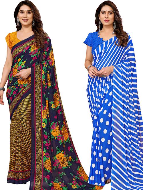 women pack of 2 printed casual sarees with blouse - 21440786 - Very Small Image - 1