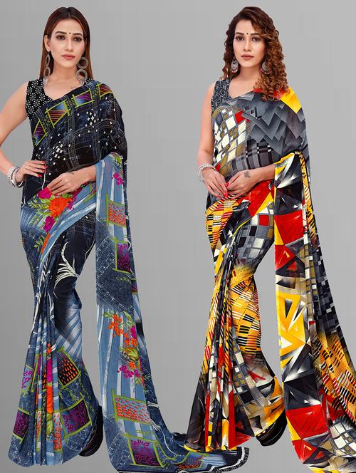 women pack of 2 casual wear combo sarees with blouse - 21444470 - Very Small Image - 1