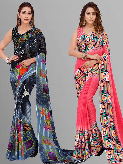 pack of 2 casual wear sarees with blouse - 21444815 - Very Small Image - 1