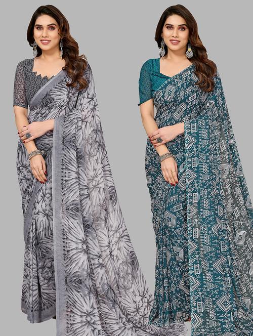 pack of 2 casual wear sarees with blouse - 21444983 - Very Small Image - 1