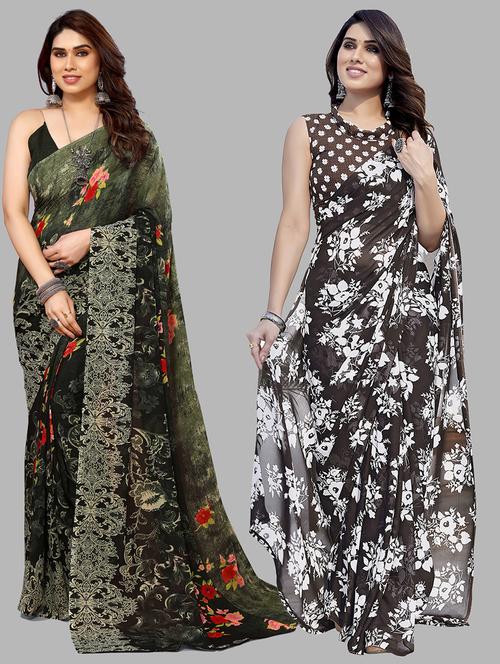 pack of 2 printed casual wear sarees with blouse - 21445131 - Very Small Image - 1