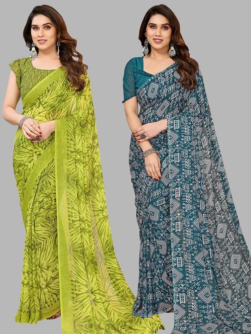 pack of 2 printed casual wear sarees with blouse - 21445160 - Very Small Image - 1