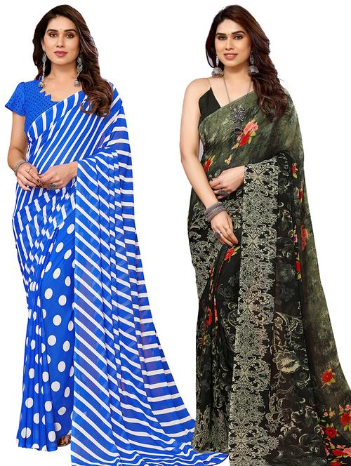 pack of 2 printed casual wear sarees with blouse - 21445232 - Very Small Image - 1