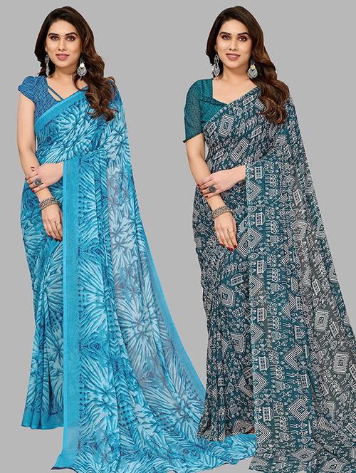 pack of 2 printed casual wear sarees with blouse - 21445641 - Very Small Image - 1