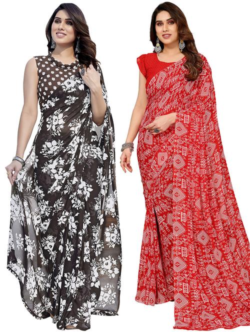 pack of 2 printed casual wear sarees with blouse - 21445845 - Very Small Image - 1