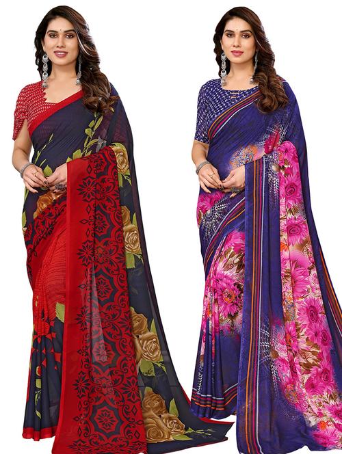 women pack of 2 casual wear combo sarees with blouse - 21446044 - Very Small Image - 1