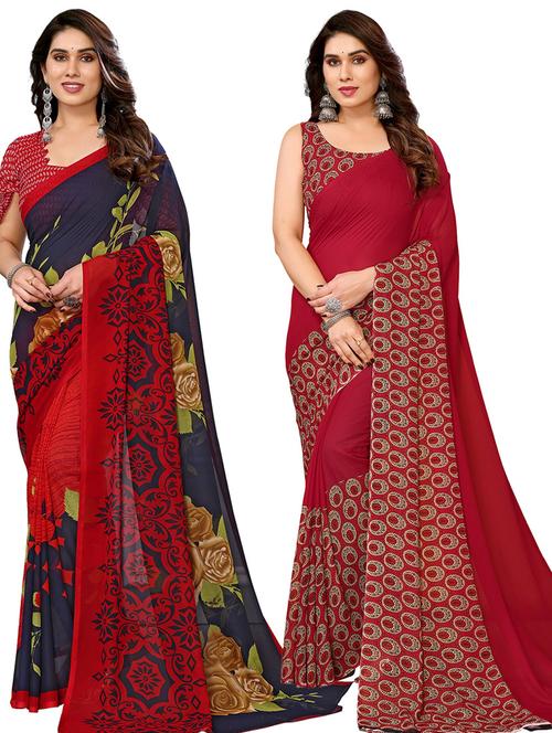 women pack of 2 casual wear combo sarees with blouse - 21446045 - Very Small Image - 1