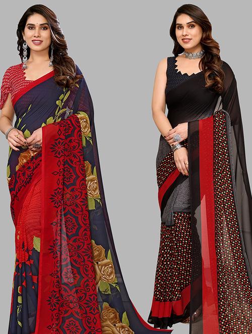 pack of 2 casual wear sarees with blouse - 21446059 - Very Small Image - 1