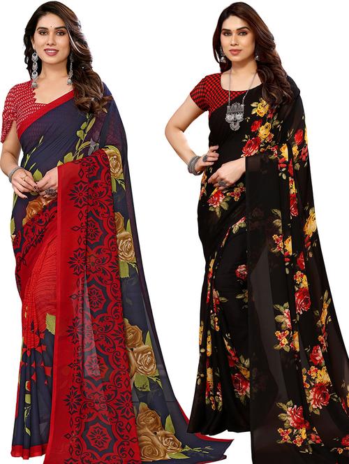 pack of 2 casual wear sarees with blouse - 21446191 - Very Small Image - 1