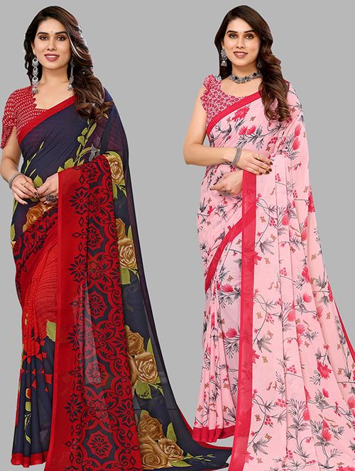 pack of 2 printed casual wear sarees with blouse - 21446225 - Very Small Image - 1