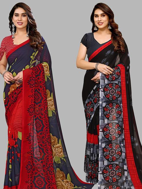 women pack of 2 casual wear combo sarees with blouse - 21446235 - Very Small Image - 1